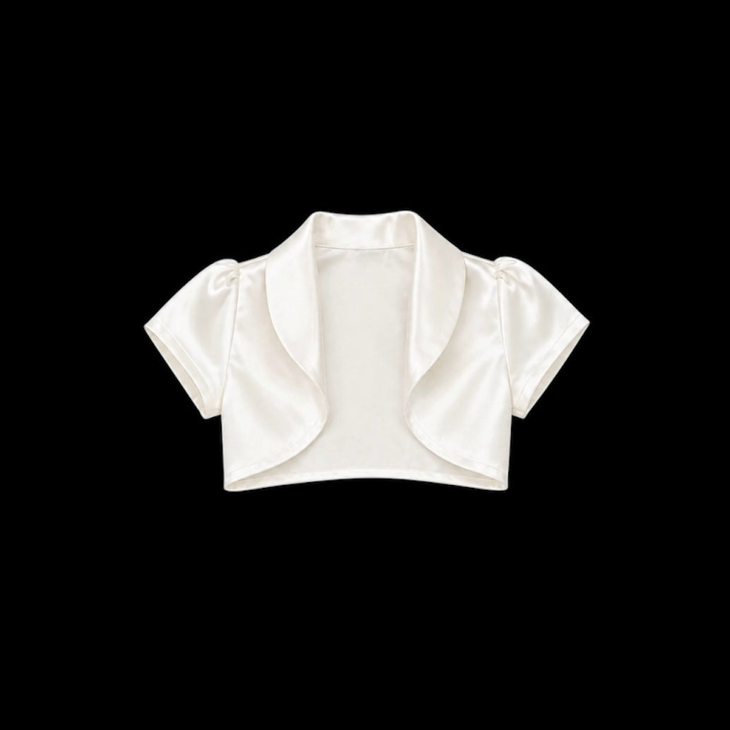 Ivory Satin Short Sleeve Girls Bolero