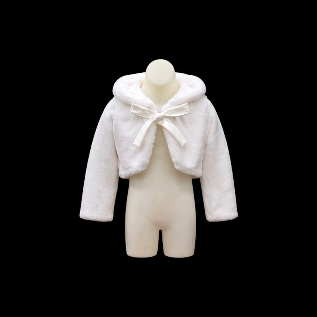 Sweet Kids Luxe Soft Faux Fur Bolero Jacket with Satin Ribbon Tie & Collar