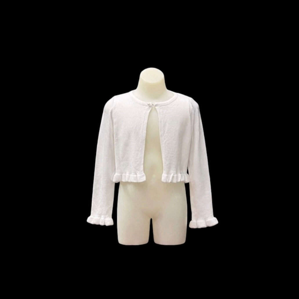 Fancy Kids Long Sleeve Bolero Cardigan with Pearl Closure & Ruffle Trim