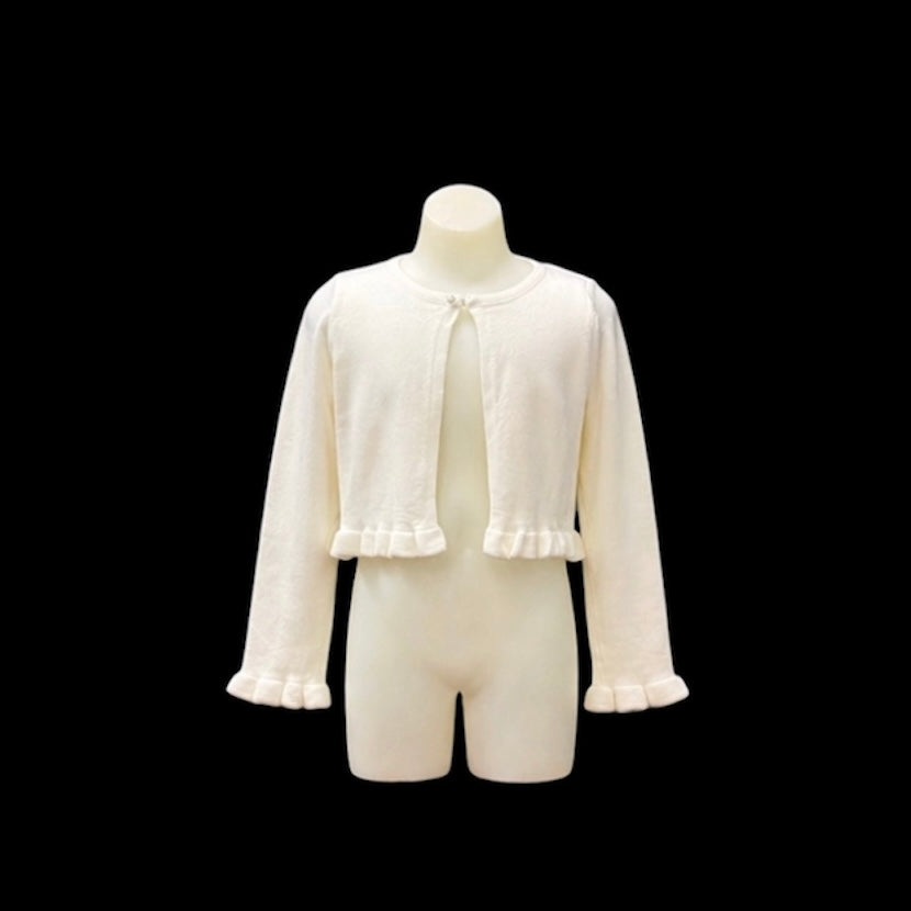 Fancy Kids Long Sleeve Bolero Cardigan with Pearl Closure & Ruffle Trim