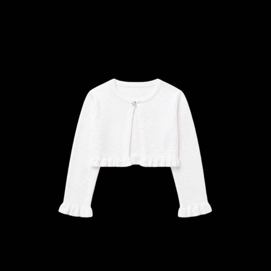 Fancy Kids Long Sleeve Bolero Cardigan with Pearl Closure & Ruffle Trim