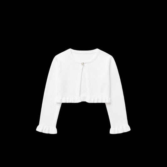 Fancy Kids Long Sleeve Bolero Cardigan with Pearl Closure & Ruffle Trim