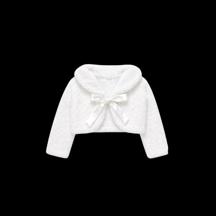 Sweet Kids Luxe Soft Faux Fur Bolero Jacket with Satin Ribbon Tie & Collar