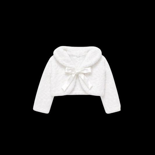 Sweet Kids Luxe Soft Faux Fur Bolero Jacket with Satin Ribbon Tie & Collar