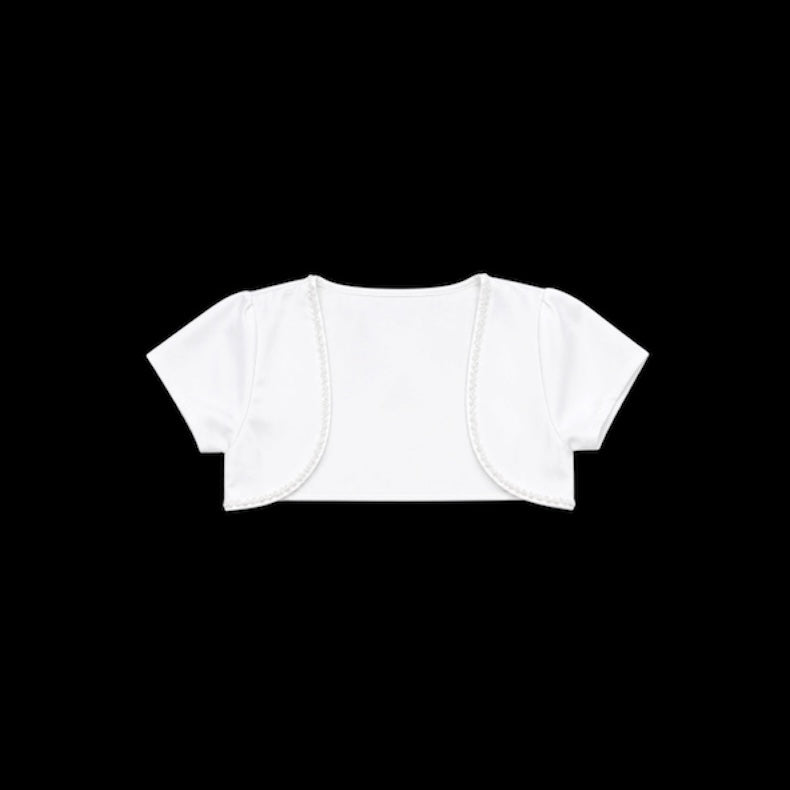White Short Sleeve Bolero with Pearl Trim