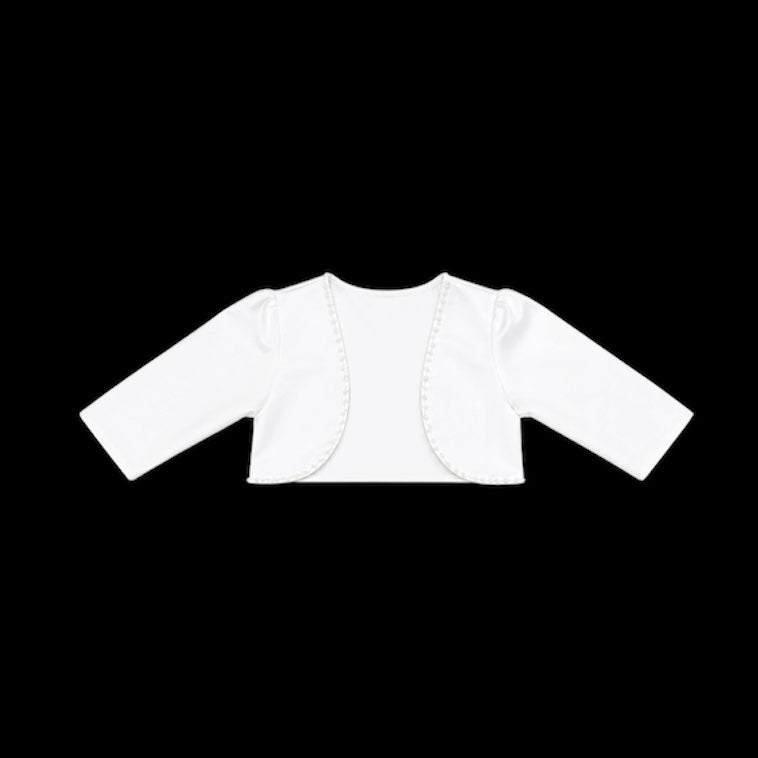 White 3/4 Sleeve Bolero with Pearl Trim