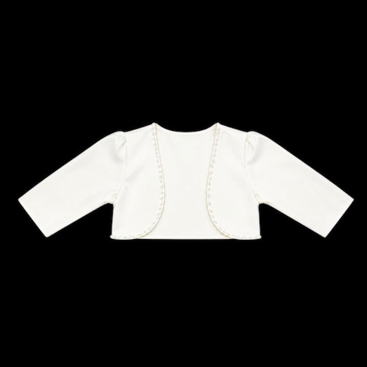 Ivory 3/4 Sleeve Bolero with Pearl Trim (Size 4)