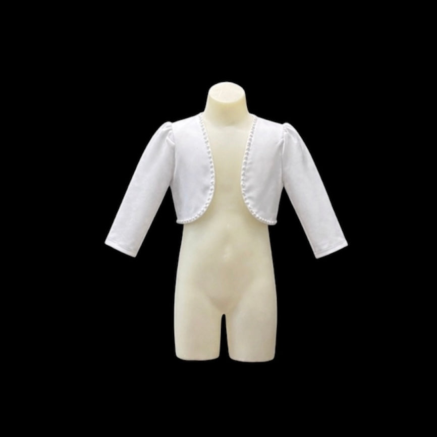 White 3/4 Sleeve Bolero with Pearl Trim