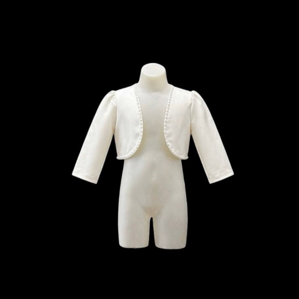 Ivory 3/4 Sleeve Bolero with Pearl Trim (Size 4)