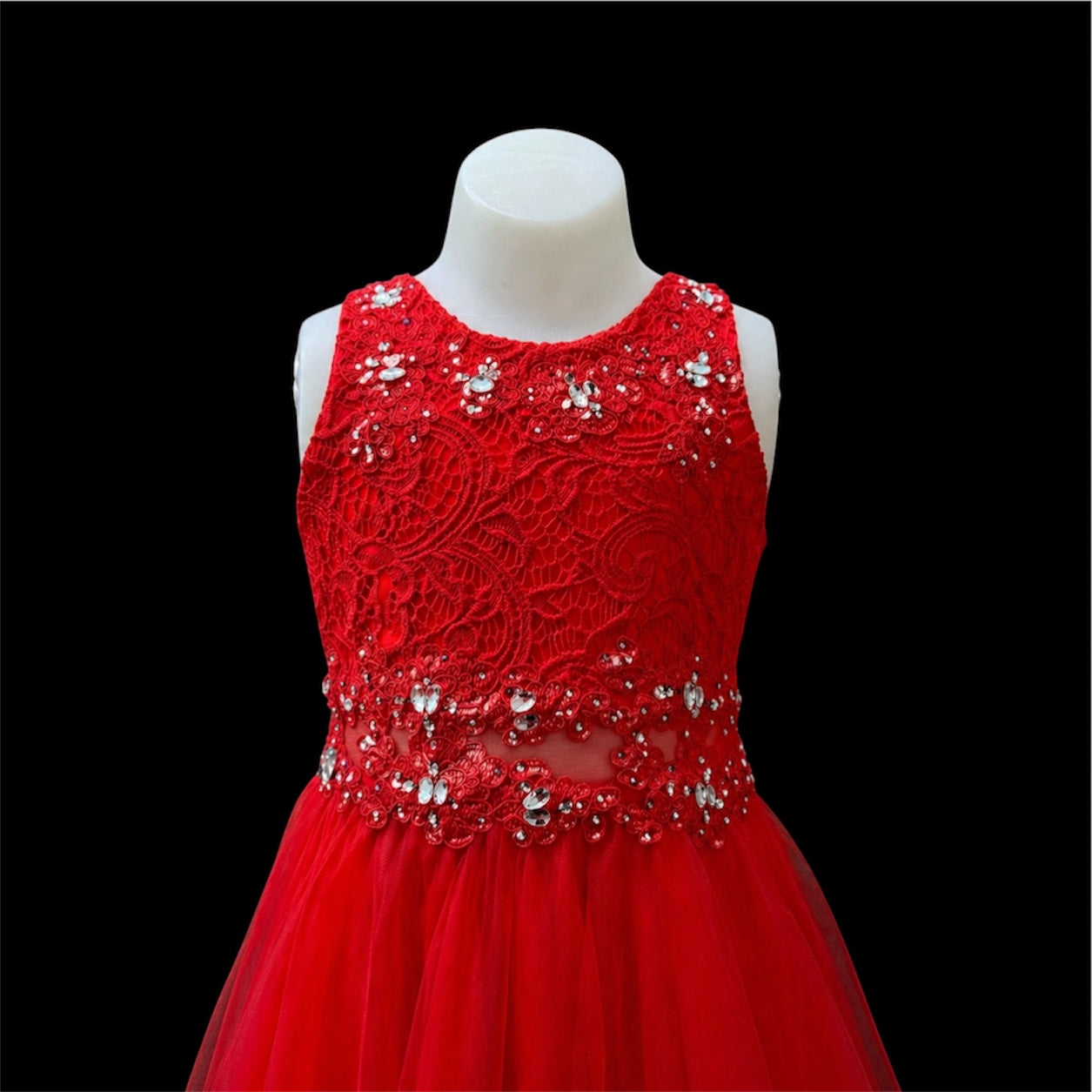 Red Lace Embroidered Rhinestone Knee-Length Dress with Shawl