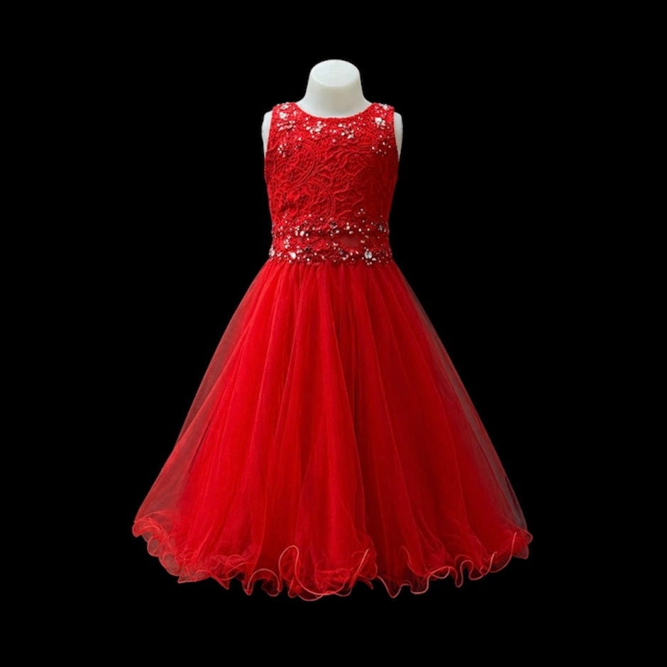 Red Lace Embroidered Rhinestone Knee-Length Dress with Shawl