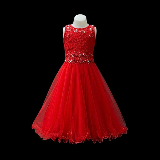 Red Lace Embroidered Rhinestone Knee-Length Dress with Shawl
