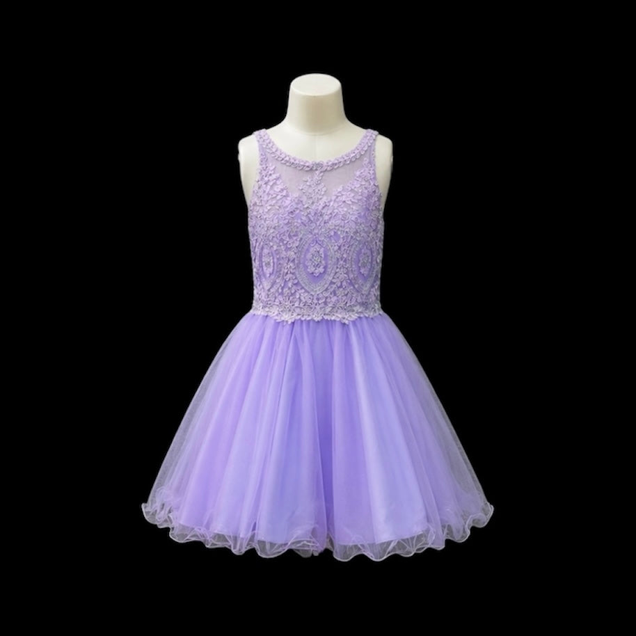 Jr. Grad Lavender Lace Appliqué Halter Knee-Length Dress with Tulle Skirt & Shawl (Large)