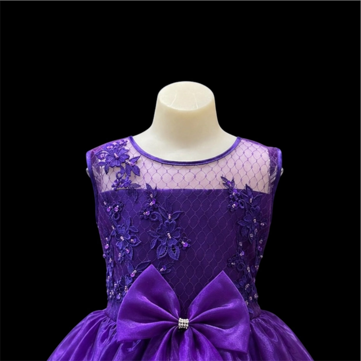 Purple Floral Embroidered Tulle Dress with Sequin & Beaded Bodice and Bow