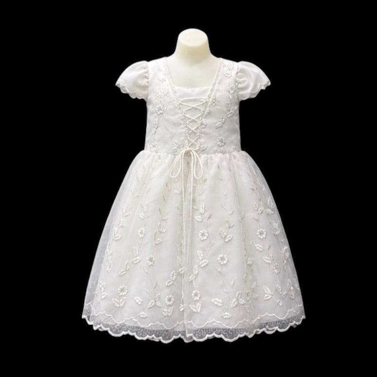 Toddler White Short Sleeve Dress w/ Floral Embroidery (Size 2)