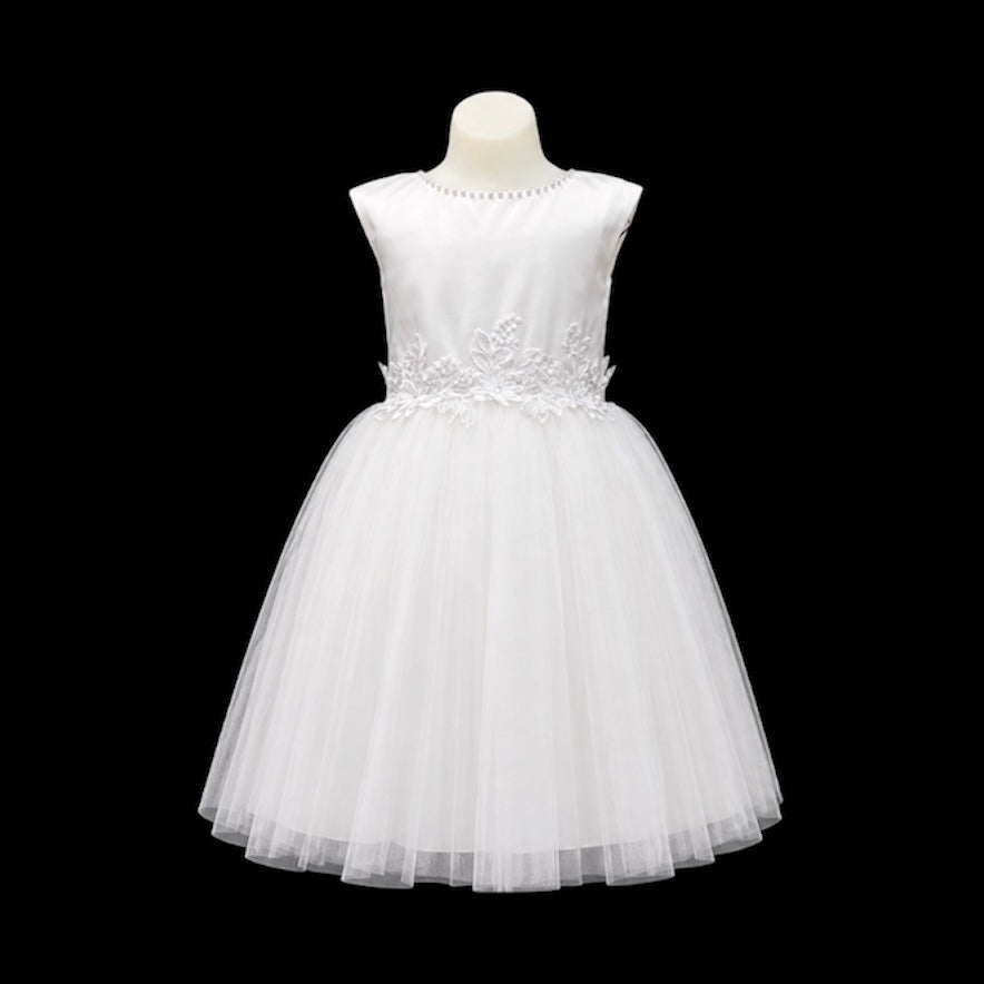 Tea-Length Cap Sleeve Dress with Pearl Neckline & Lace-Up Back