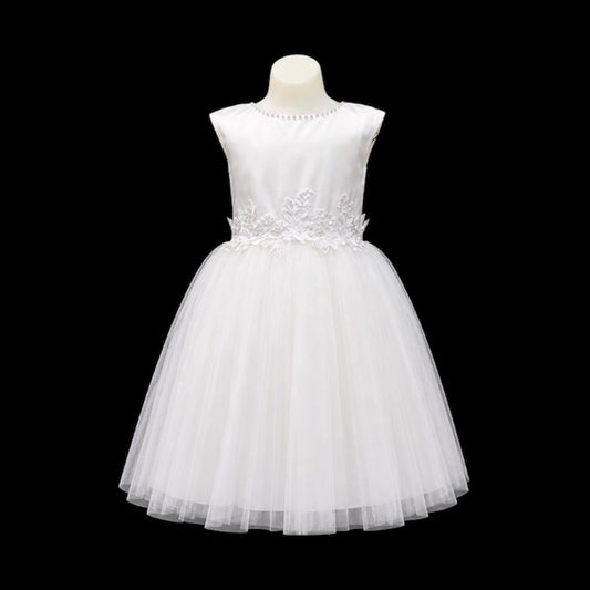 Tea-Length Cap Sleeve Dress with Pearl Neckline & Lace-Up Back