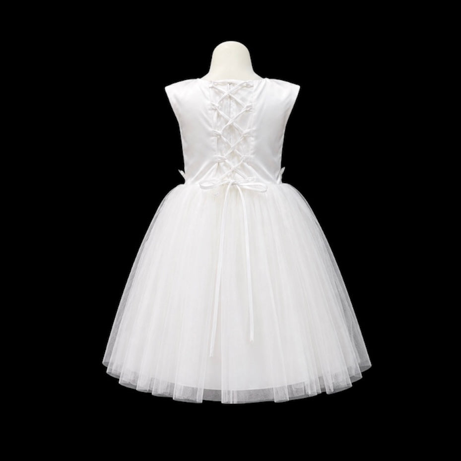 Tea-Length Cap Sleeve Dress with Pearl Neckline & Lace-Up Back