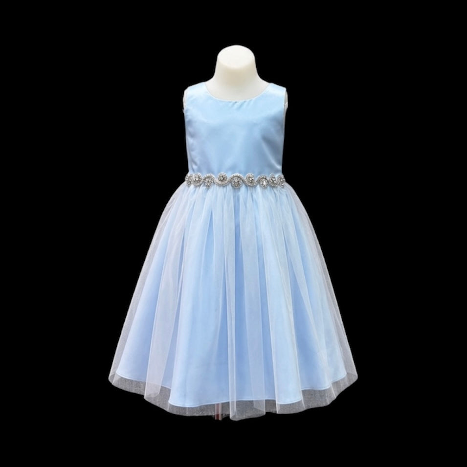 Lt. Blue Sleeveless Dress w/ Rhinestone Belt (Size 6)