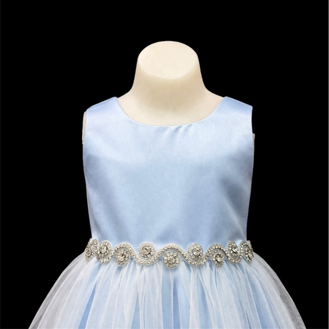 Lt. Blue Sleeveless Dress w/ Rhinestone Belt (Size 6)