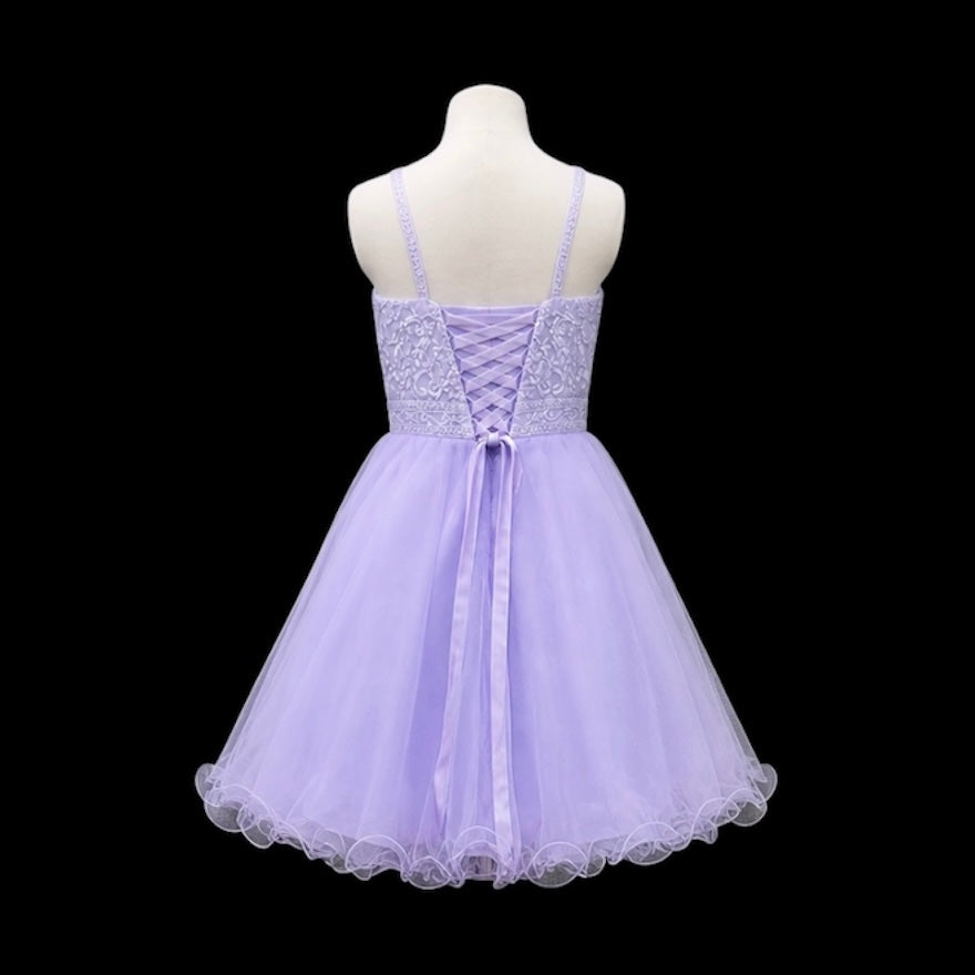 Lavender Halter Lace Jr. Grad Dress with Beaded Waist and Tulle Skirt (S)