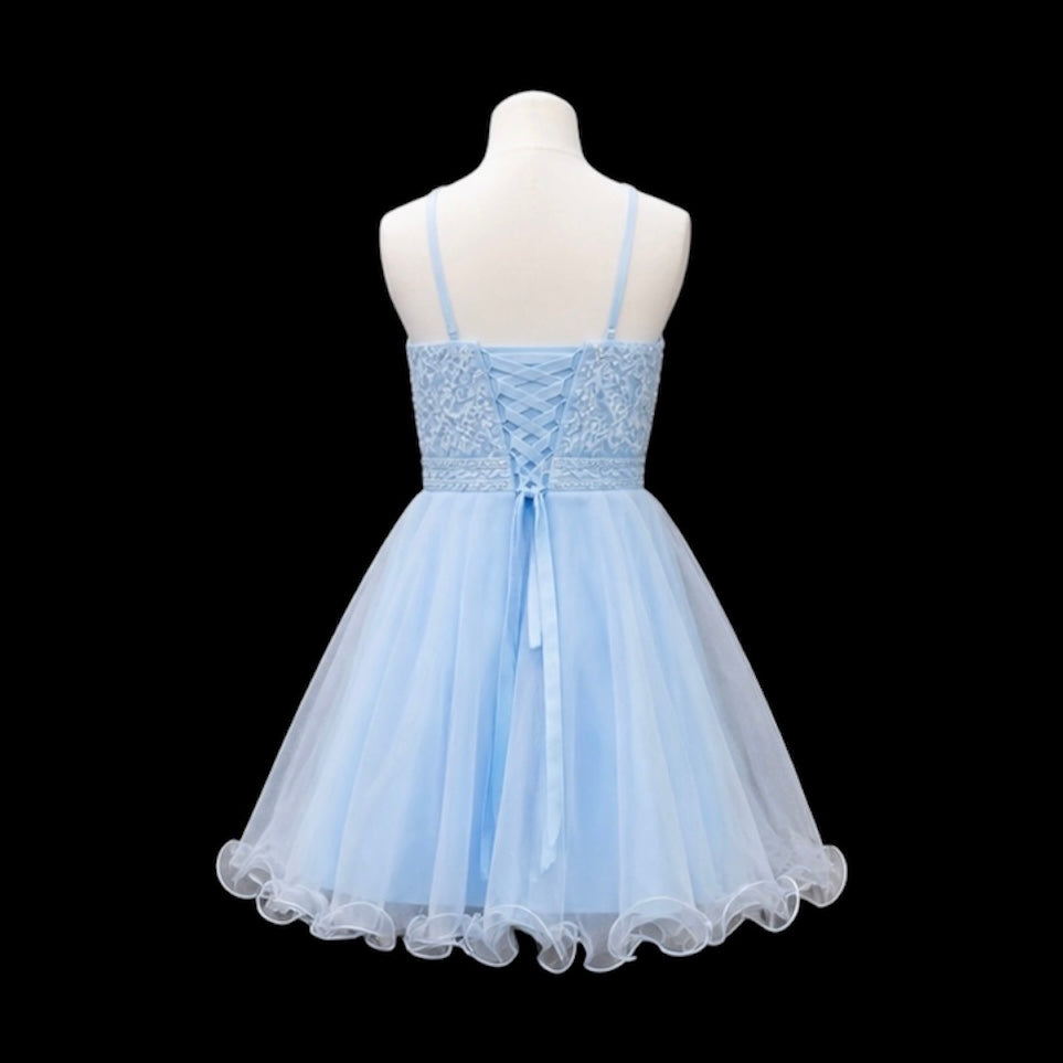 Halter Lace Jr. Grad Dress with Beaded Waist and Tulle Skirt