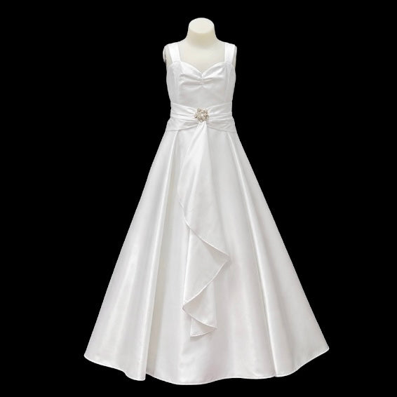 Sleeveless White Satin Dress & Satin Bolero w/ Jewel-Encrusted Brooch (Size 10)