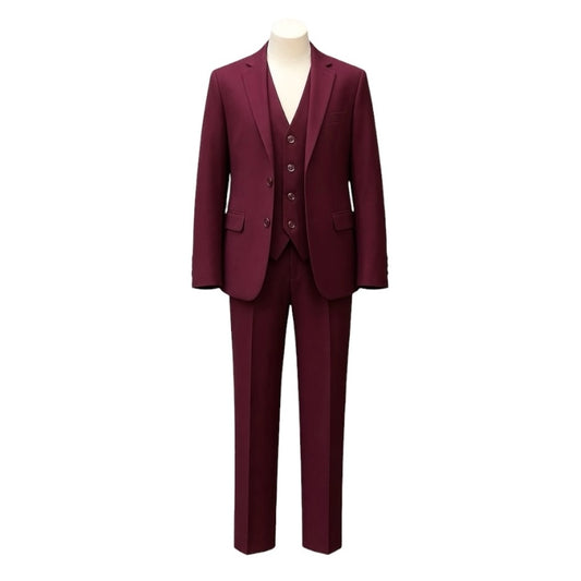 Fouger U.S.A. Boys Burgundy Slim Fit 3-Piece Suit