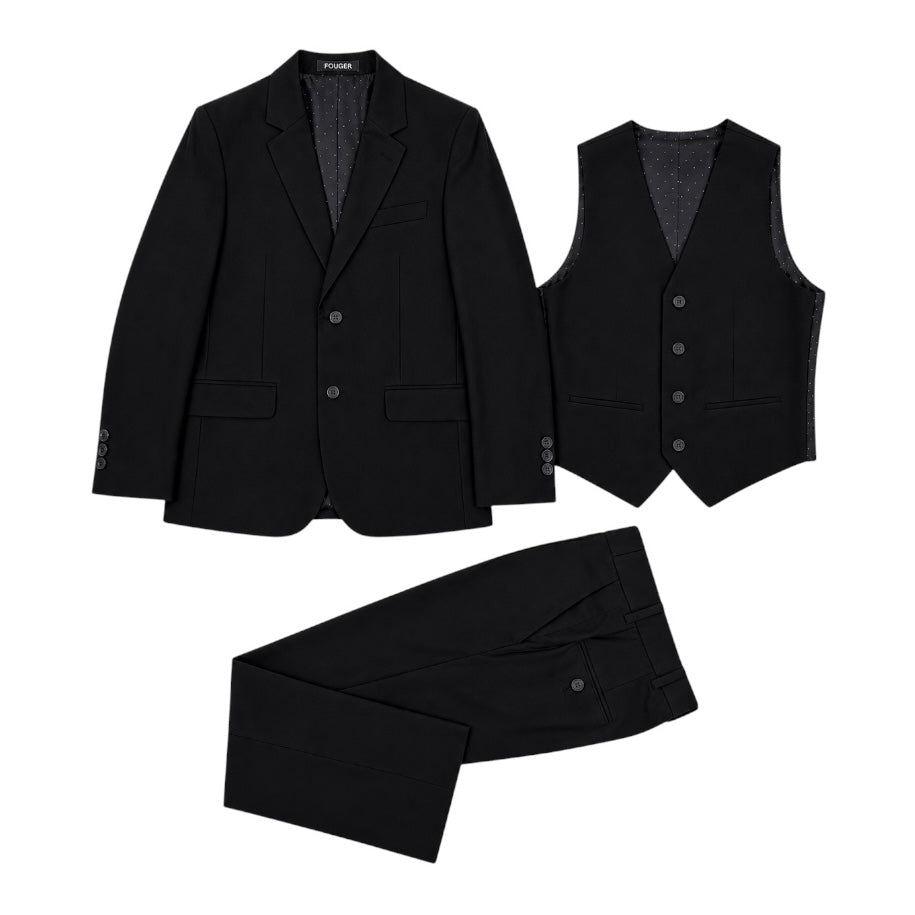 Fouger U.S.A. Boys Black Slim Fit 3-Piece Suit