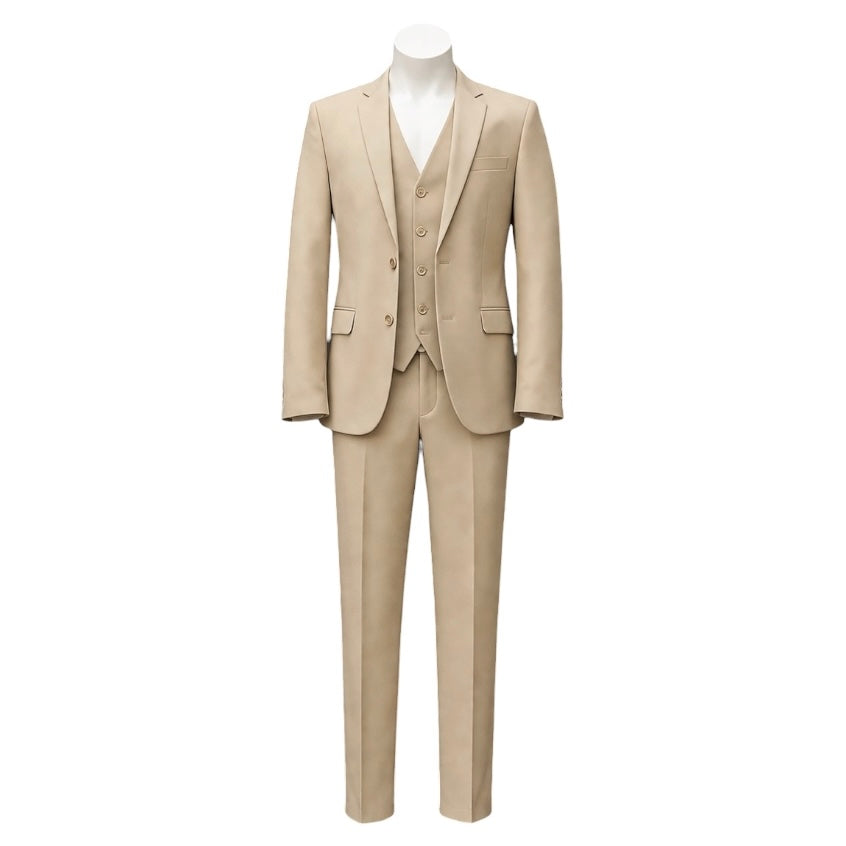 Fouger U.S.A. Boys Khaki Slim Fit 3-Piece Suit