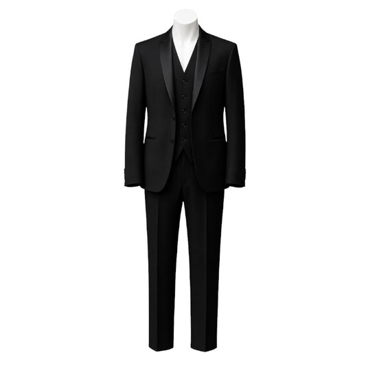Fouger U.S.A. Black Slim Fit Boys 3-Piece Suit – Satin Lapel Formal Set