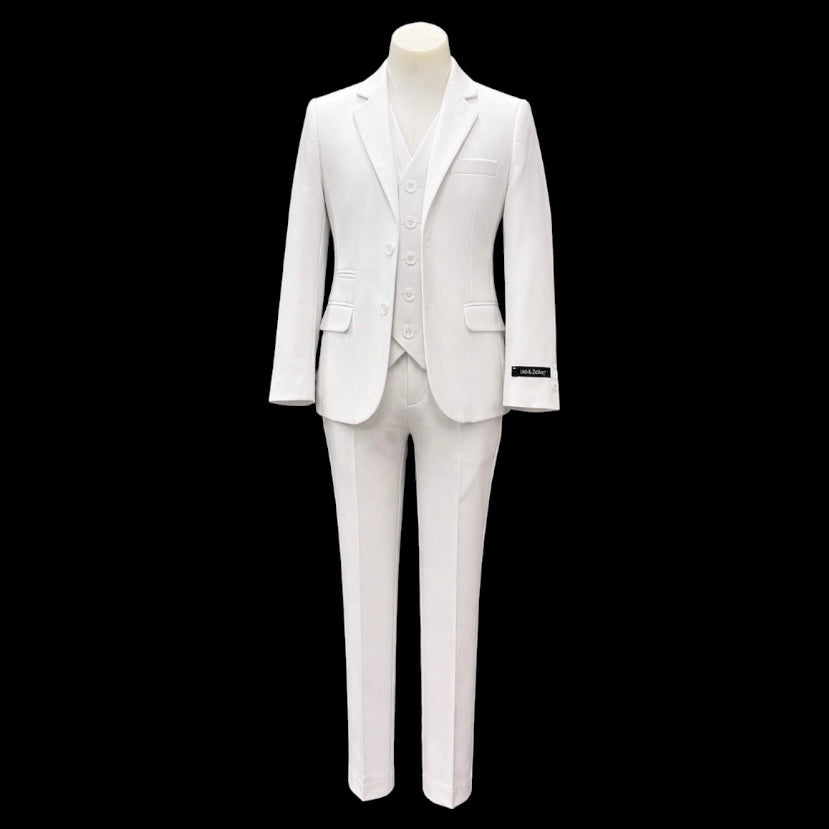 Leo & Zachary Boys White Slim Fit 3-Piece Suit