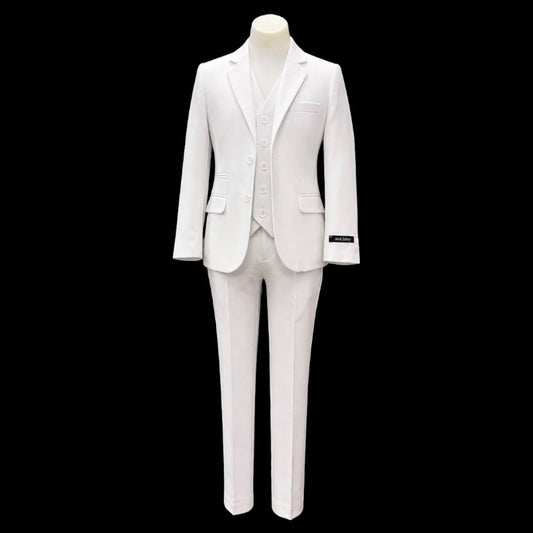 Leo & Zachary Boys White Slim Fit 3-Piece Suit