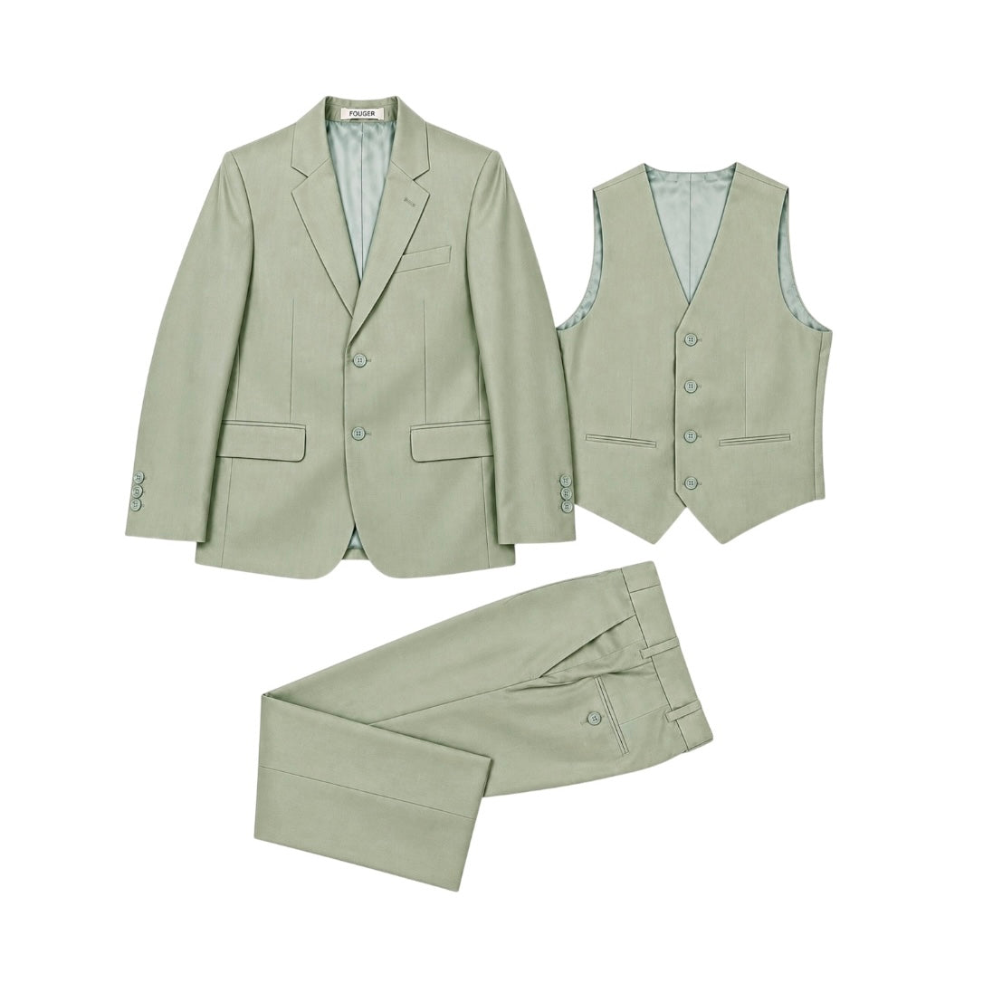 Fouger U.S.A. Boys Sage Green Slim Fit 3-Piece Suit