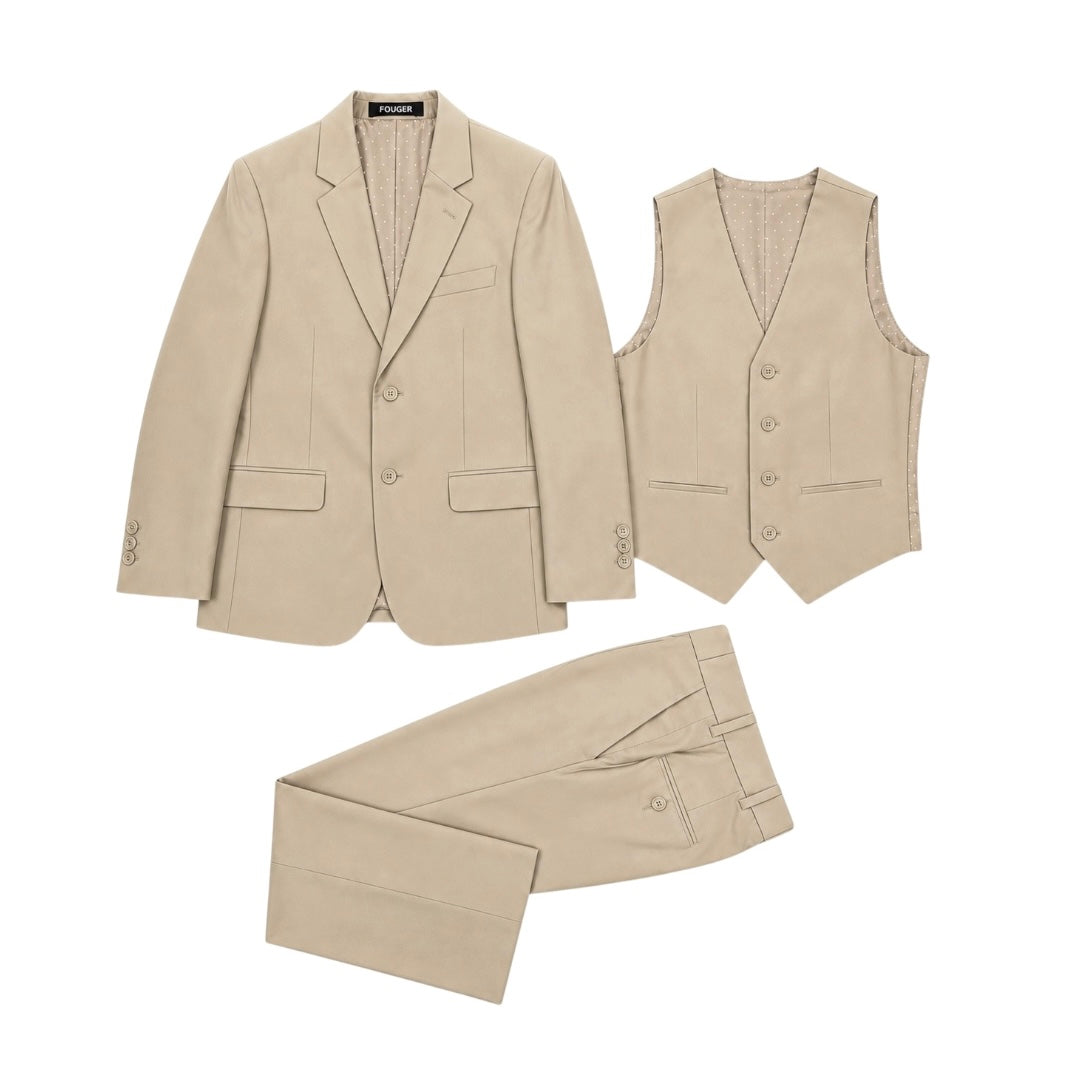 Fouger U.S.A. Boys Khaki Slim Fit 3-Piece Suit