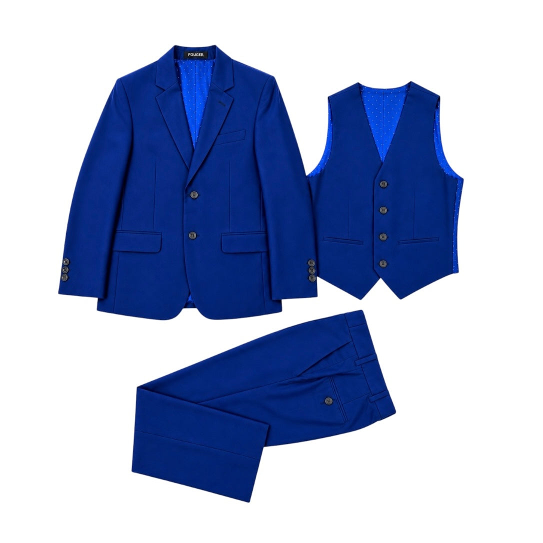 Fouger U.S.A. Boys Royal Blue Slim Fit 3-Piece Suit