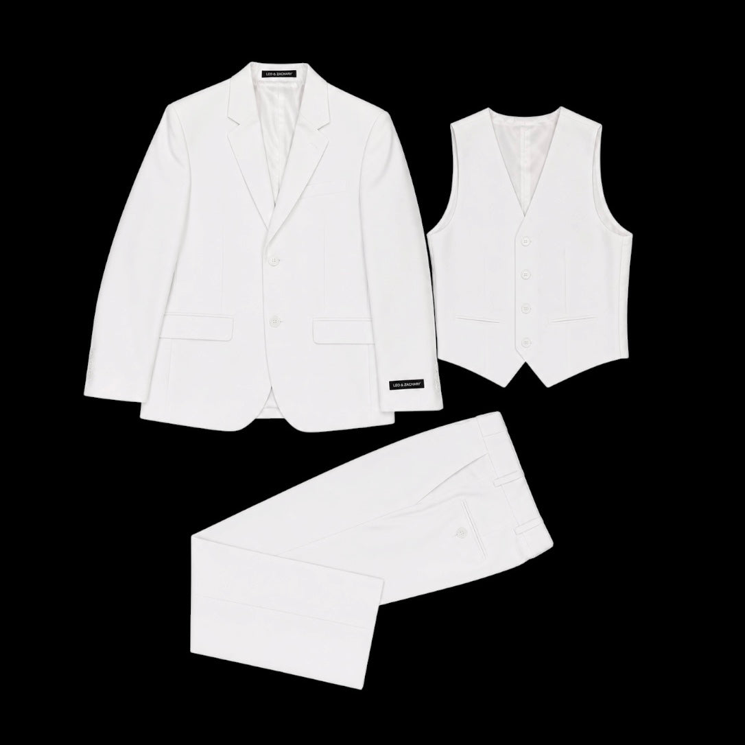 Leo & Zachary Boys White Slim Fit 3-Piece Suit
