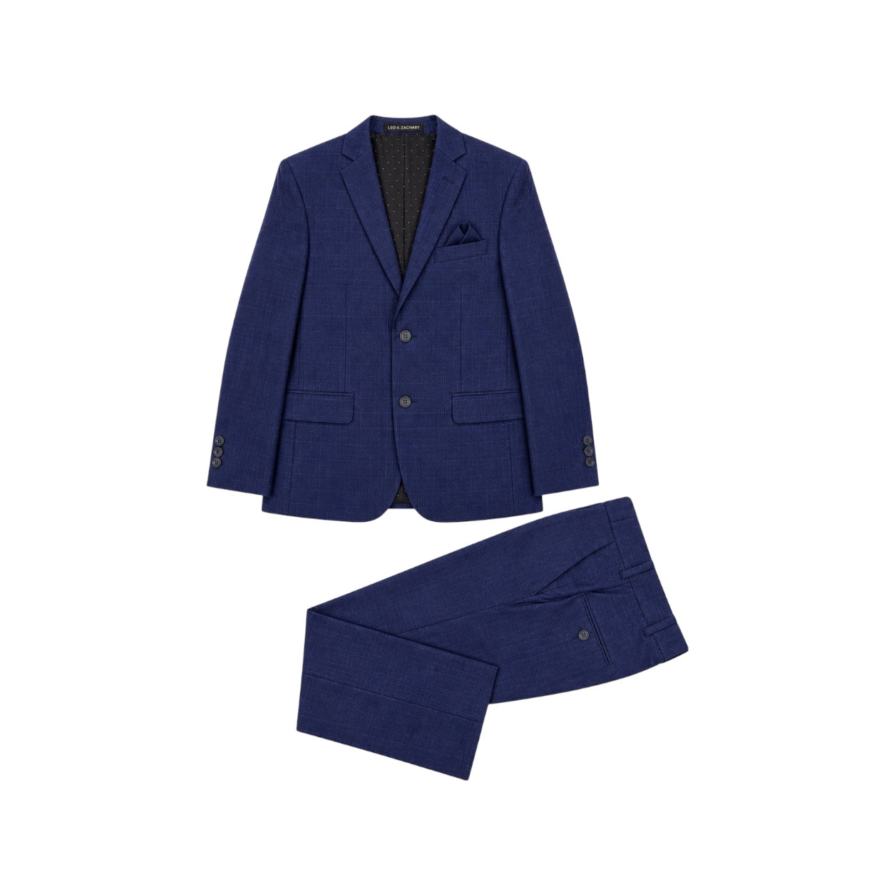 Leo & Zachary Deep Blue Check Slim Fit 2-Piece Suit