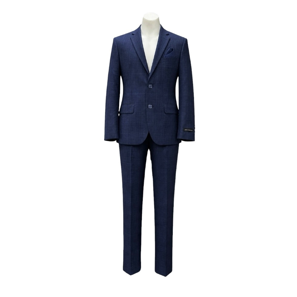 Leo & Zachary Deep Blue Check Slim Fit 2-Piece Suit