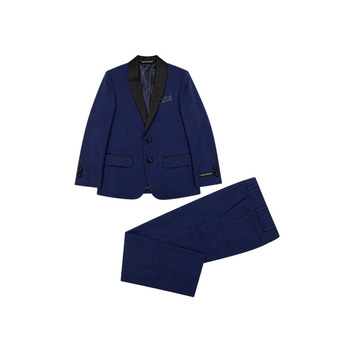 Leo & Zachary Toddler Blue Slim Fit 2-Piece Tuxedo w Black Satin Lapel