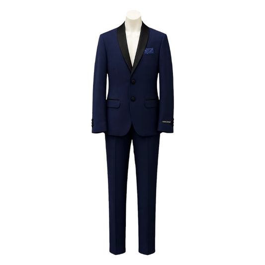 Leo & Zachary Toddler Blue Slim Fit 2-Piece Tuxedo w Black Satin Lapel