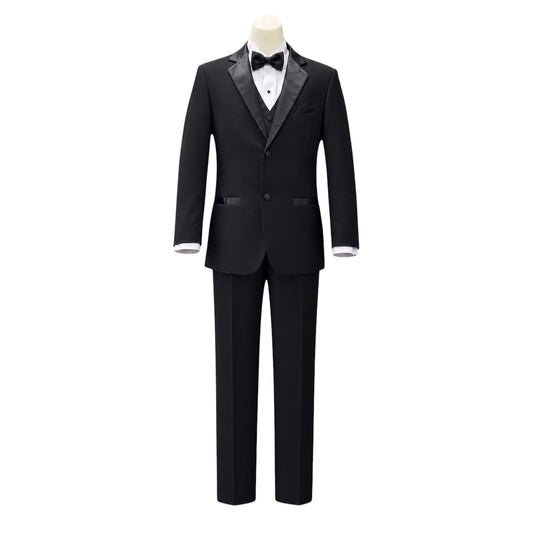 Mavezzano Black 5-Piece Boys Tuxedo with Satin Accent