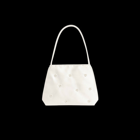 Girls Ivory Satin Pearl Accent Purse w/ Beaded Trim
