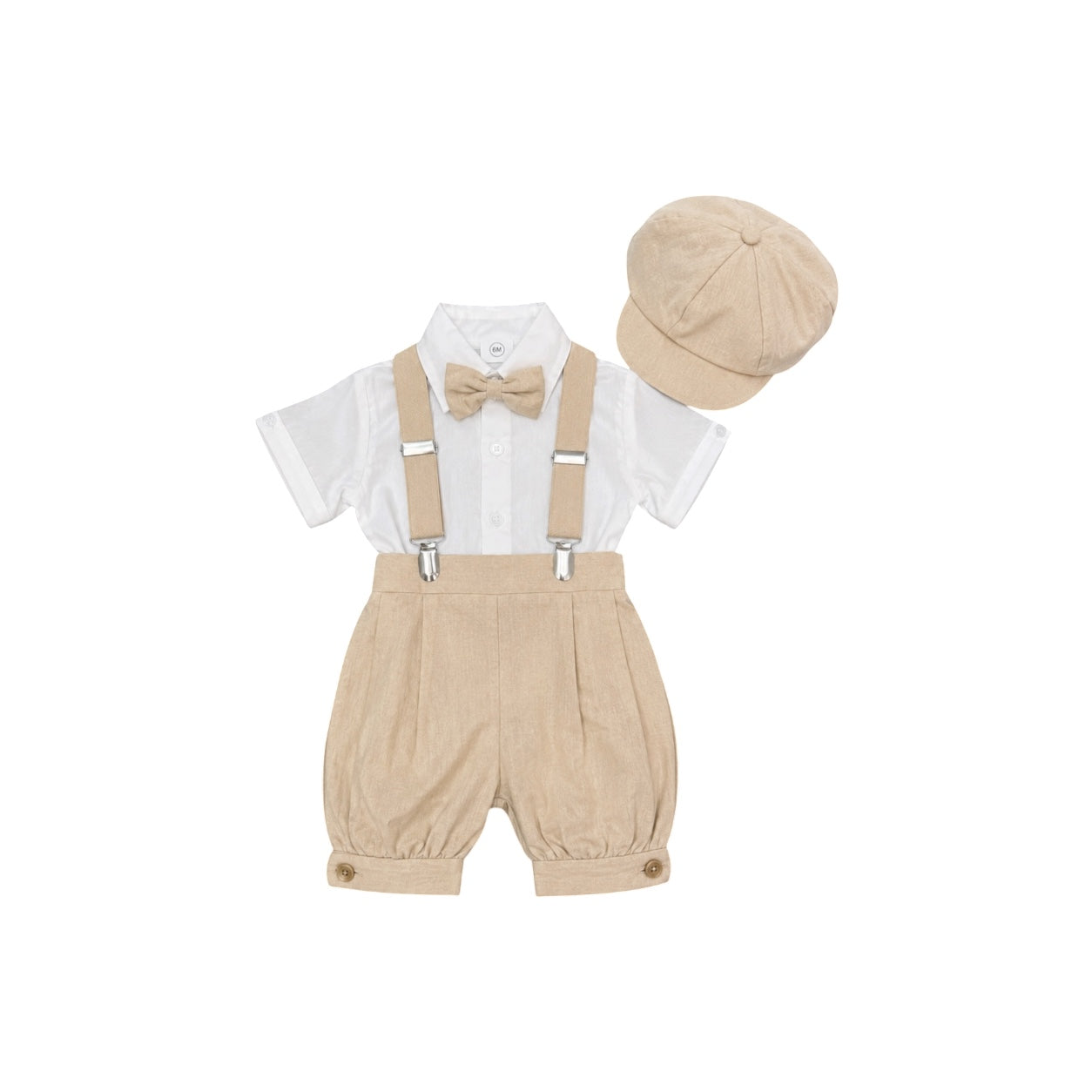 Tip Top Kids 5-Piece Khaki Linen Suspender Set with Newsboy Hat