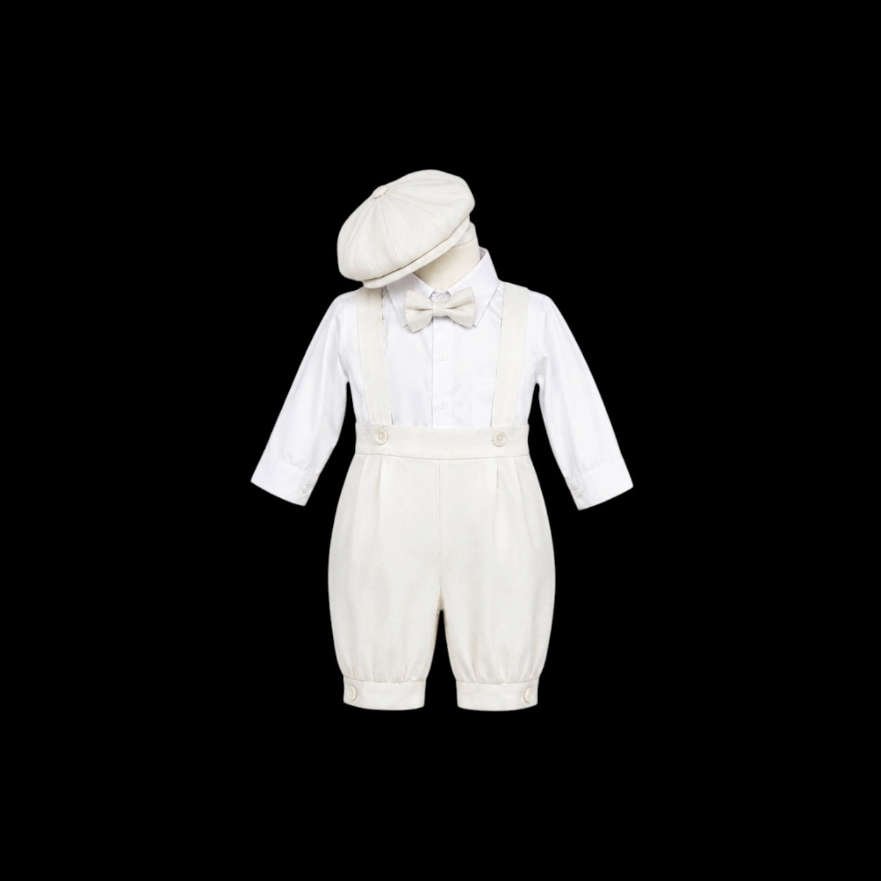 Mavezzano 5-Piece Ivory Linen Suspender Outfit Set with Newsboy Hat