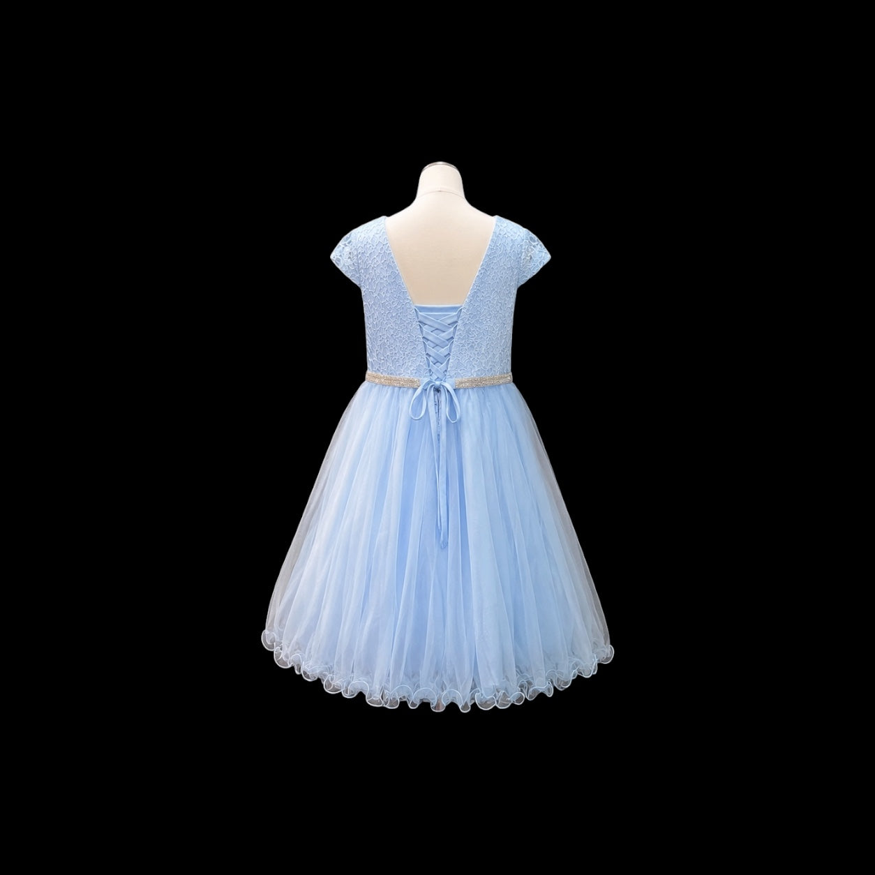 Jr. Grad Lace Dress with Rhinestone Waist and Layered Tulle Skirt