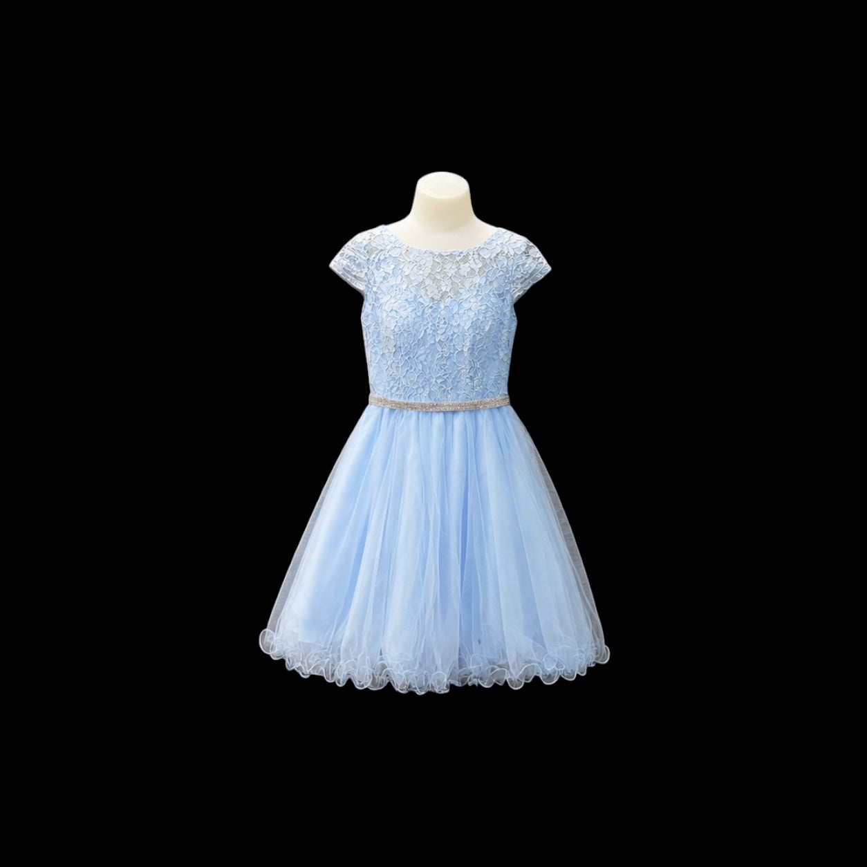 Jr. Grad Lace Dress with Rhinestone Waist and Layered Tulle Skirt