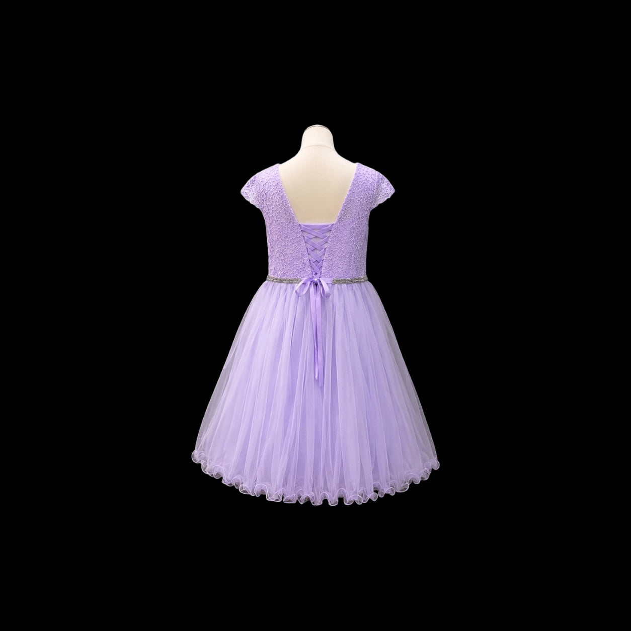 Jr. Grad Lace Dress with Rhinestone Waist and Layered Tulle Skirt