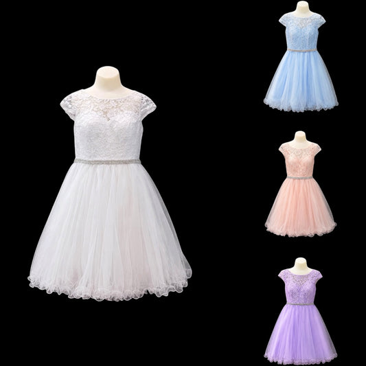 Jr. Grad Lace Dress with Rhinestone Waist and Layered Tulle Skirt