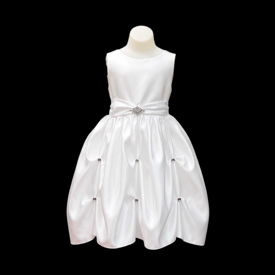 Fifth Avenue White Satin Ruched Rhinestone Knee Length Dress